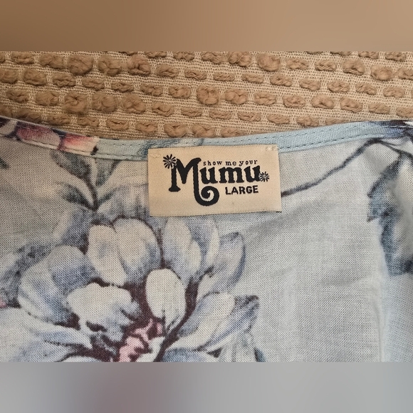 Show Me Your Mumu Blue Romper Sz Large Tie Front w Ruffle Edge  Shorts, … - Picture 4 of 13